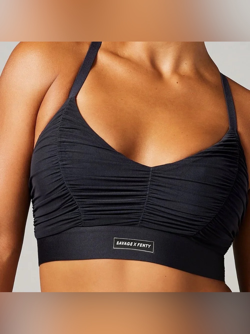 Savage X Fenty Black Ruched Longline Bralette